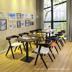 复古做旧咖啡厅桌椅组合 西餐厅茶餐厅实木餐桌椅 奶茶甜品店桌椅