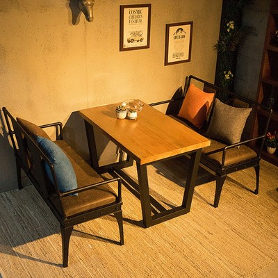 复古实木卡座沙发工业风酒吧休闲吧餐馆西餐厅咖啡厅桌椅组合铁艺