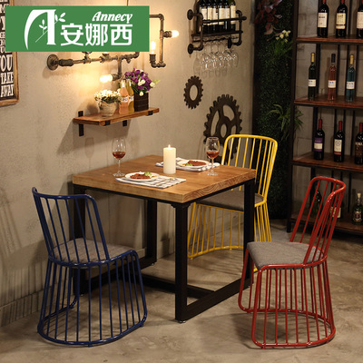咖啡厅复古桌椅 简约现代西餐厅奶茶甜品店桌椅 铁艺桌椅组合定制 - 360购物