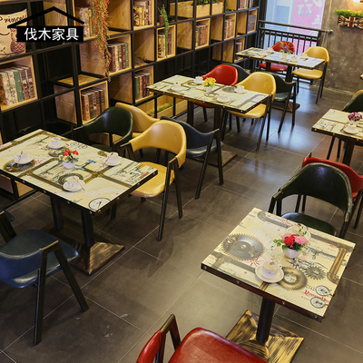 田园餐桌复古西餐厅桌椅组合铁艺咖啡厅桌椅休闲洽谈小店候客桌椅 - 360购物